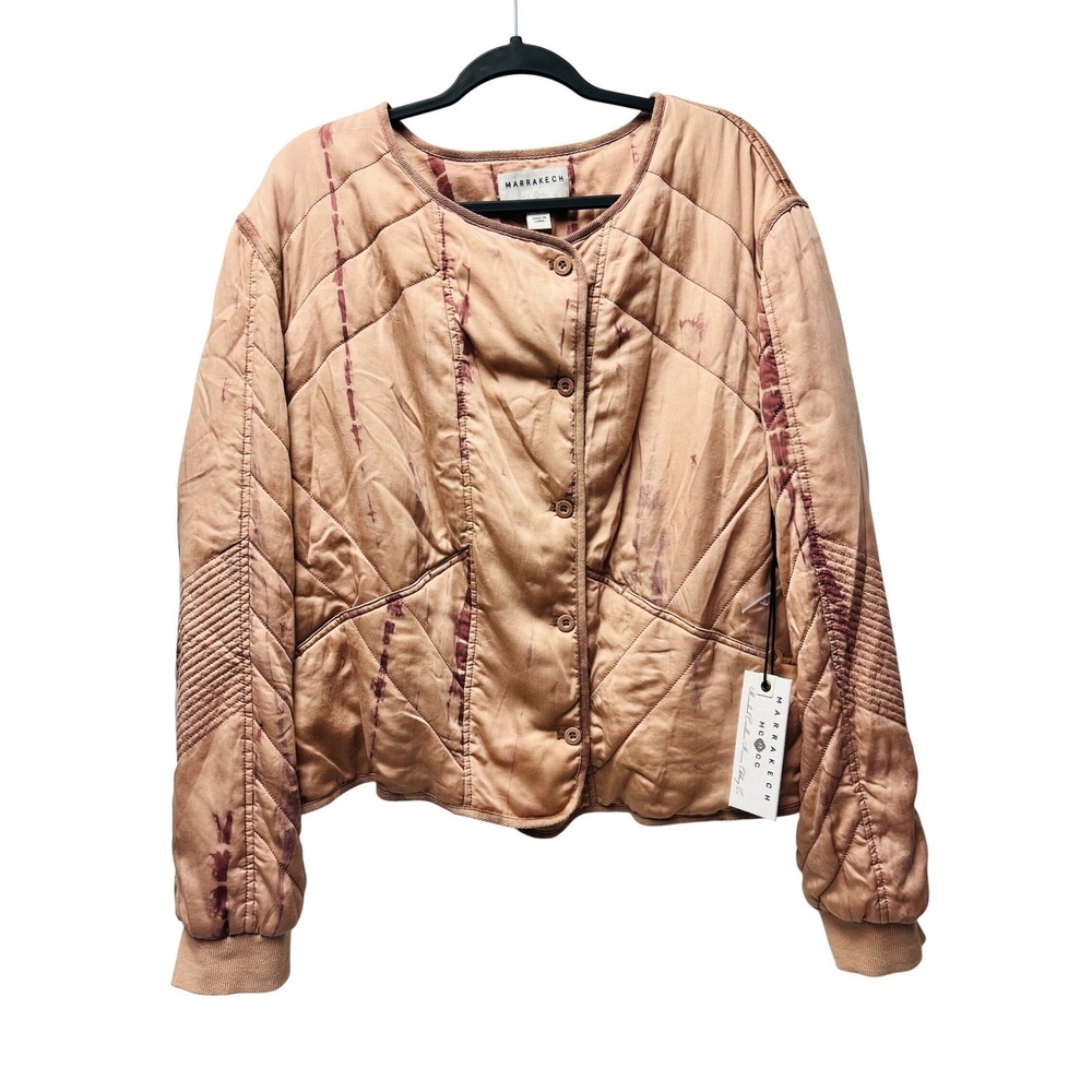 Marrakech XL Quilted Tie Dye Moto Bomber Jacket Earthy Utility Boho Artisan NEW